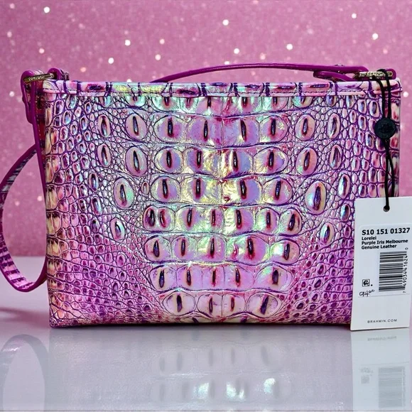 NWT Brahmin Leather Iridescent LORELEI Shoulder Bag, Purple Iris Melbourne - Picture 2 of 8
